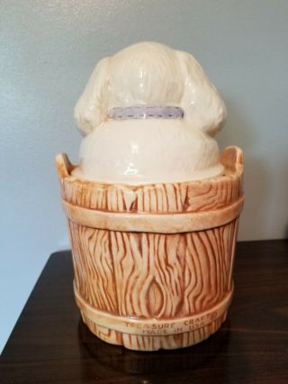Vintage Treasure Craft 1950s White Puppy Dog Bandit Thief In Barrel Cookie Jar 3
