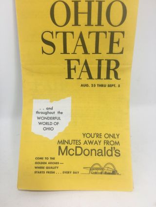 Vintage 1966 Ohio State Fair Pamphlet And Schedule Farm Agricultural Mcdonalds