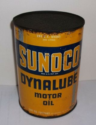 Vintage Sunoco Dynalube Motor Oil Empty Steel Quart Can
