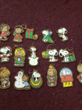 16 Vintage Snoopy Peanuts Wood Christmas Ornaments Hand Painted Double - Sided