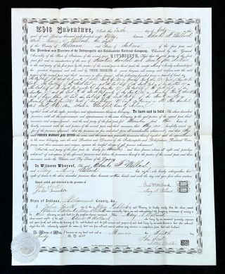 1850 Hartford City Indiana Blackford County Charles Willard - I&b Rr Land Deed