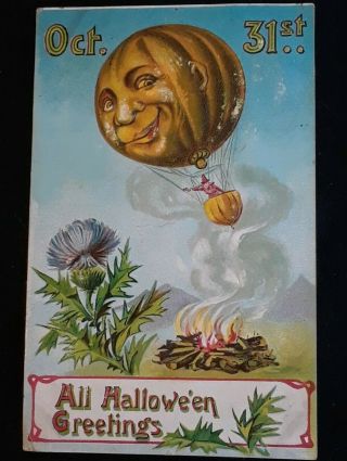 Halloween Postcard,  Unknown Publisher,  Series 914,  Witch In Balloon.