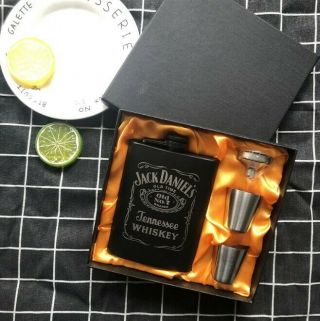 8oz Jack Daniels Stainless Steel Hip Flask Nib W/funnel & (2) Shots Gift Set