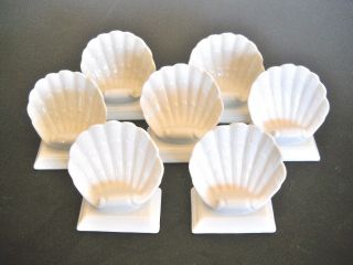 Fitz And Floyd All White Seashell Vintage Place Card Holder Porcelain Set Of 7