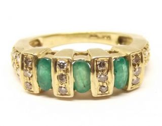Vtg 10k Gold Natural Emerald Diamond Ring Sz 7.  32 Tcw Carat Ornate Estate Row