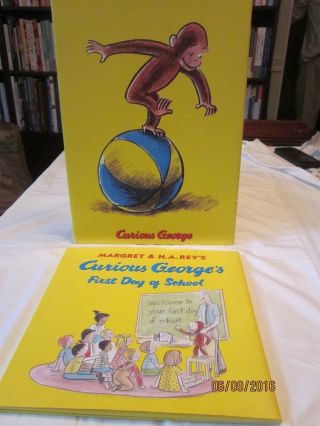 Curious George Wall Art " Plays On A Ball " 14 " By 10 " & Book 1st Day Of School