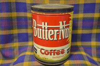 Vintage 2 Red & White Butter - Nut Drip Grind Coffee Can - " The Delicious Coffee "