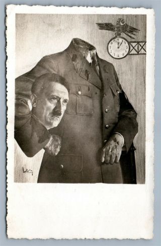 Anti - German Wwii Vintage Real Photo Postcard Rppc Hitler W/ Head In Hand