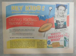 Nabisco Cereal Ad: " Football Card " Premium Shredded Wheat From 1956 Size: 7 X 10