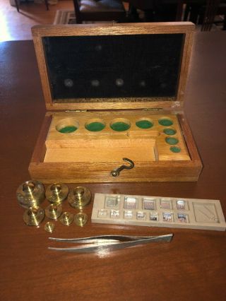 Clay Adams Vintage 1950s Pharmacy Brass Weight Set In Wood Box