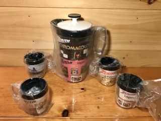 Vintage Zenith Tv Tapes Headphones Antenna Advertising Pitcher & Cup Set