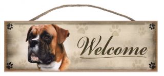 Boxer " Welcome " Rustic Wall Sign Plaque Gifts Home Ladies Pets Dogs