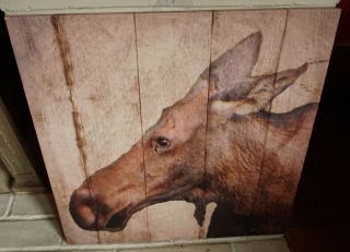Moose Wood Plank Canvas Sign Vintage Style Rustic Lodge Log Cabin Home Decor