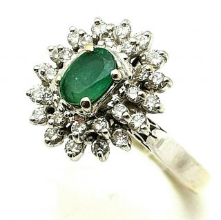 Vintage 18ct White Gold Emerald & Diamond Ring Size Uk Q,  Us 8.  5