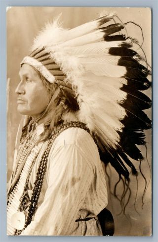 American Indian Chief In Full Dress 1923 Antique Real Photo Postcard Rppc