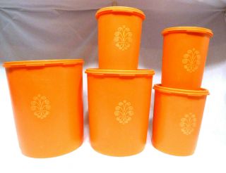 Set Of 5 Vintage Tupperware Servalier Nesting Orange Canisters With Lids - Euc