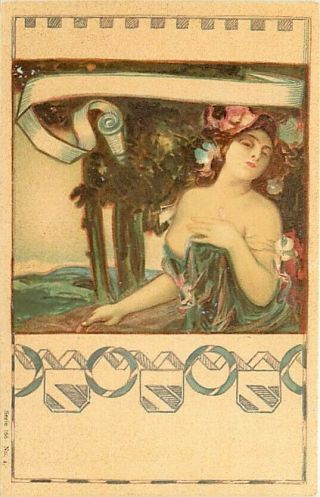 Gottlieb Theodor Kempf,  Series 166 No 4,  Pretty Woman In Sexy Dress,  Art Nouveau