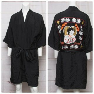 Betty Boop Black Size Xl Royal Flush 3/4 Sleeve Belted Robe Design On Back