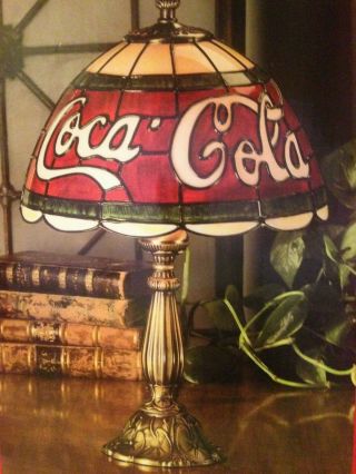 Coca - Cola Brand Stained Glass Accent Lamp 15.  5 " Tall Acrylic Shade / Bronze Base