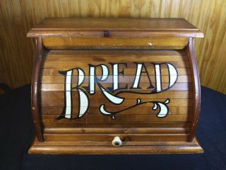 Vintage Wooden Roll Top Bread Box.  Pine Wood.  17 " Wx12 " Hx11 " D