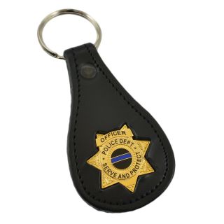 Police 7 Pt Star Mini Badge Leather Keyring Key Holder Fob Law Enforcement Tbl