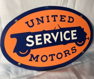 Service United Motors Porcelain Sign Gas Oil Pump Plate Sign