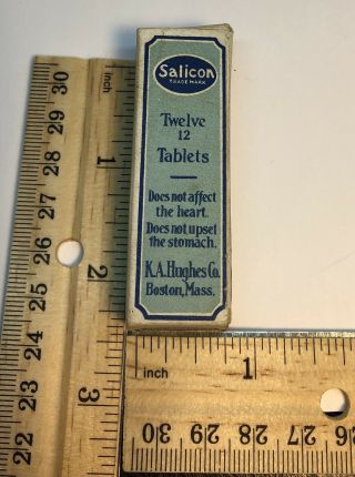 VINTAGE SALICON PAIN RELIEVER TABLETS 1940 ' s GLASS VIAL PHARMACY MEDICINE 2