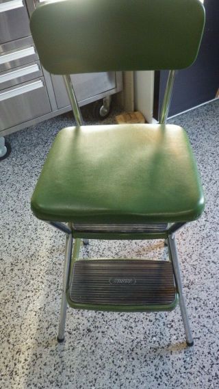Vintage Cosco Kitchen Step Stool Flip Up Green Padded Seat Very