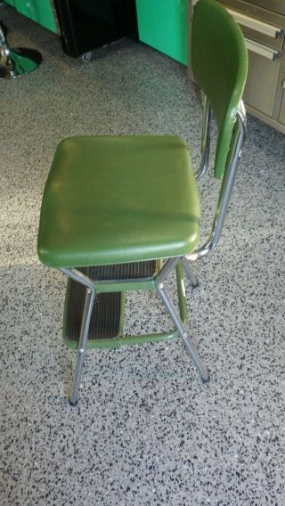 Vintage Cosco Kitchen Step Stool Flip Up GREEN Padded Seat VERY 2