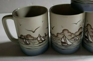 4 Otagiri Japan Lighthouse Sailboats Seagulls Beach Ocean Coffee Tea Cups Mugs 3
