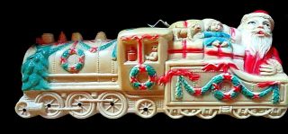 Vintage 5 1/4 " Long Japan Celluloid Rattle Santa Claus - Driving A Train.  Minty