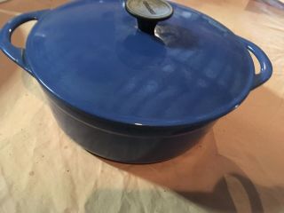 Vintage Le Creuset Cousances Blue Round Cast Iron Pot With Lid 22 France