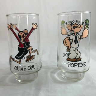 Vintage 1975 Coca Cola Popeye & Olive Oyl Glasses Set Of 2