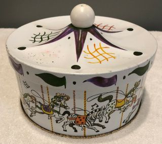 Vtg Guildcraft Tin Box Carousel Merry Go Round Horses Cookie Biscuit York