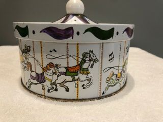 Vtg Guildcraft Tin Box Carousel Merry Go Round Horses Cookie Biscuit York 3