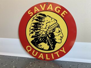 Savage Shooting Ammunition Hunting Gun Vintage Style Round Metal Sign