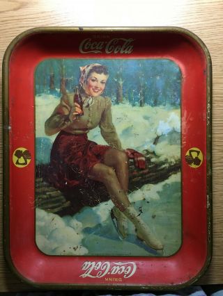 Vintage 1941 Coca Cola Tray Girl In Ice Skates American Art