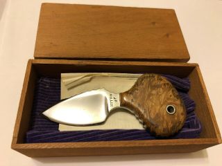 Vintage Jp Miller Custom Small Knife Wood Handle Carved W Box 1982