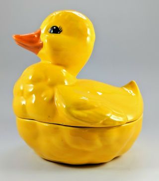 Yellow Duck Ceramic Candy Cookie Jar Handpainted Vintage 1989 Unique Finding