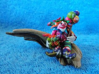Signed Nancy Pippen Polymer Clay Clown With Balloons Sculpture Figurine