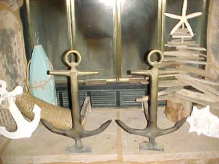 Vintage Brass Anchor Nautical Fireplace Adirons 18 " Andirons Boat