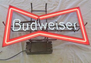 Vintage Budweiser Beer Neon Lighted Sign Bowtie Ghn 051 - 126 28.  5x17 Inch