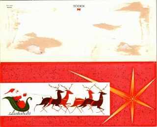 MCM Starburst Design Santa Claus Reindeer Deer VTG Christmas Greeting Card 3