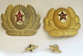 Ussr Russian Soviet Army Cockade Red Star Pin Badge Hat Cap & Collar Tabs