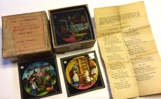 Magic Lantern Colour Slides Old Mother Hubbard Full Set Of 12 Lecture & Box