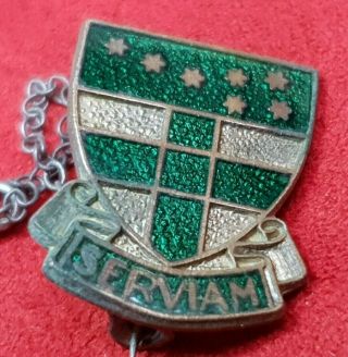 Vintage Serviam College School Badge With Safety Chain