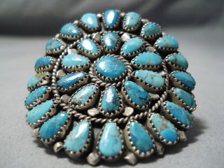 Impressive Vintage Navajo Turquoise Cluster Sterling Silver Ring