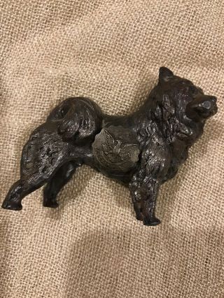 Vintage Metal Souvenir Small Brass Dog Husky? Malamute? Eagle Alexandria Va
