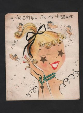 Vtg Hallmark Greeting A Valentine For My Husband Card Star Eyes On Wife Angels