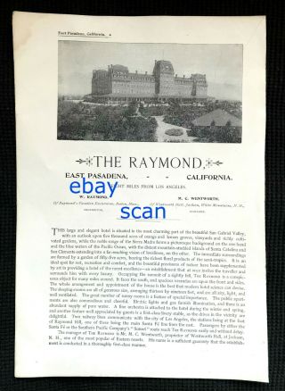 1894 Advertisement Ad The Raymond East Pasadena California Hotel Ca